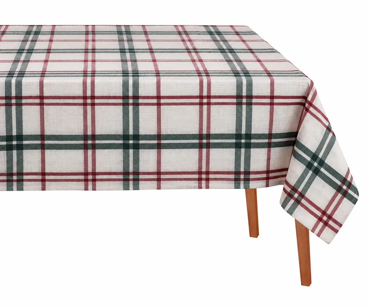 Christmas plaid tablecloth in burgundy, green, reusable cotton checked tablecloth for holiday entertaining, family meals and seasonal celebrations Christmas plaid tablecloth in burgundy, green, reusable cotton checked tablecloth for holiday entertaining, family meals and seasonal celebrations