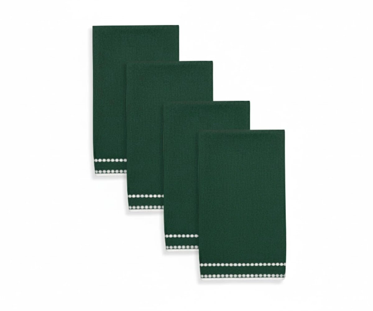Green pearl-embellished napkin with refined pearl dot accents for a fresh, elegant table setting. Green pearl-embellished napkin with refined pearl dot accents for a fresh, elegant table setting.
