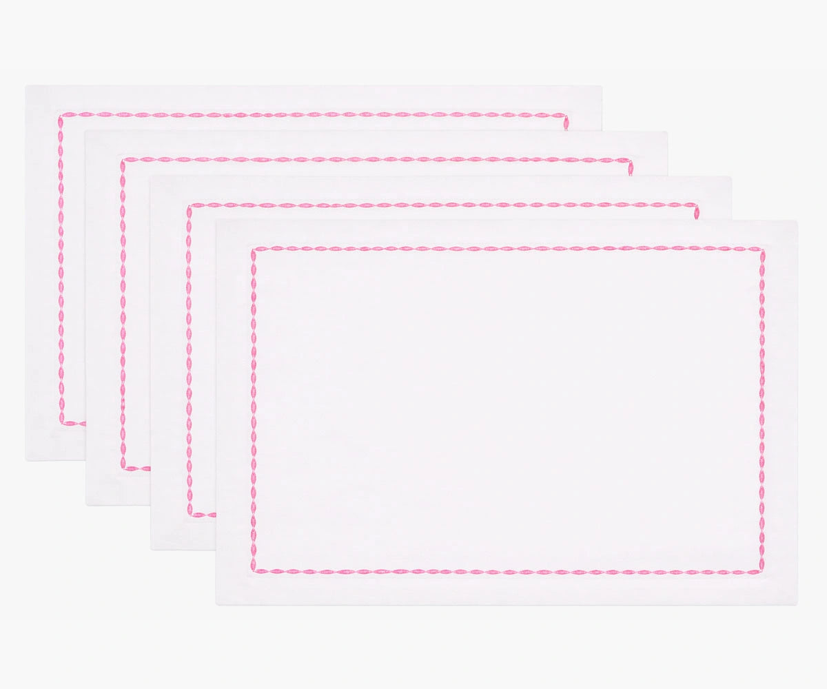 White cotton napkin with pink embroidered border White cotton napkin with pink embroidered border