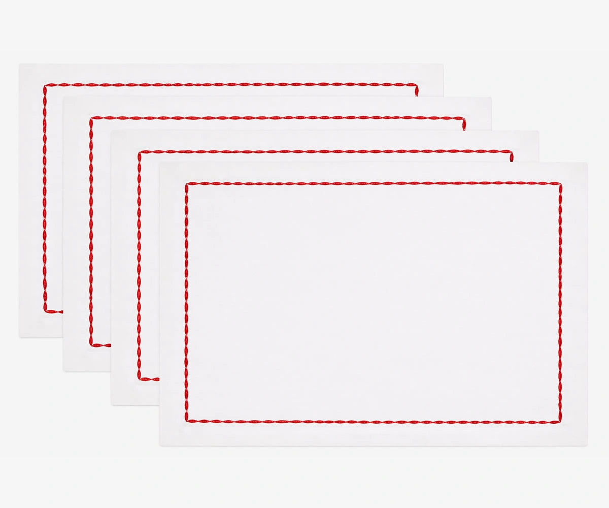 White cotton napkin with red stitched edge White cotton napkin with red stitched edge