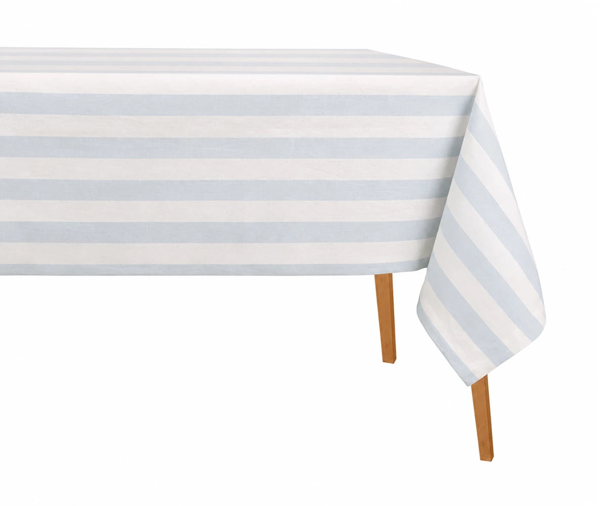 Pale blue striped cotton linen tablecloth Pale blue striped cotton linen tablecloth