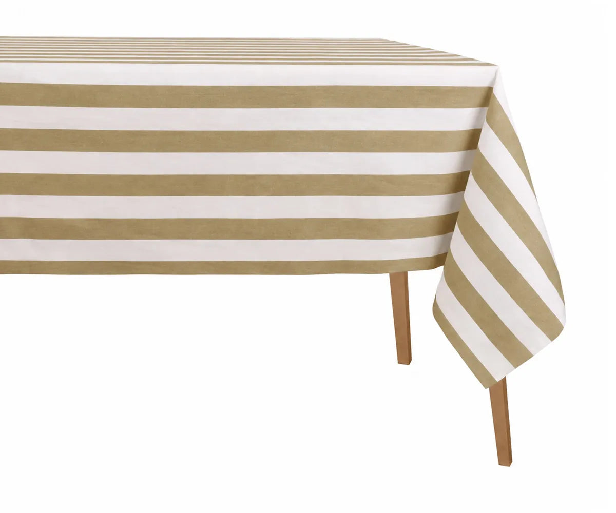 Cotton linen blend cabana stripe rectangle tablecloth with elegant hemstitched border for modern dining tables Cotton linen blend cabana stripe rectangle tablecloth with elegant hemstitched border for modern dining tables
