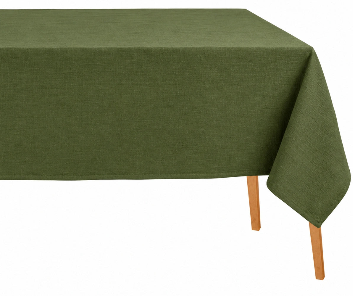 Olive green cotton linen blend rectangular tablecloth, reusable fabric table linen ideal for farmhouse, rustic, and everyday dining Olive green cotton linen blend rectangular tablecloth, reusable fabric table linen ideal for farmhouse, rustic, and everyday dining
