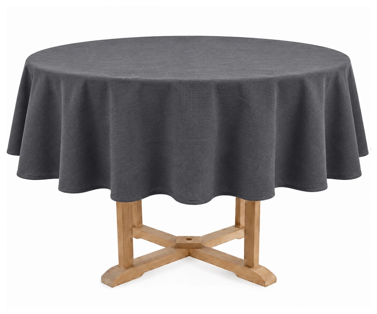 Grey linen blend round tablecloth for farmhouse dining Washable tablecloth for everyday home use Grey linen blend round tablecloth for farmhouse dining Washable tablecloth for everyday home use