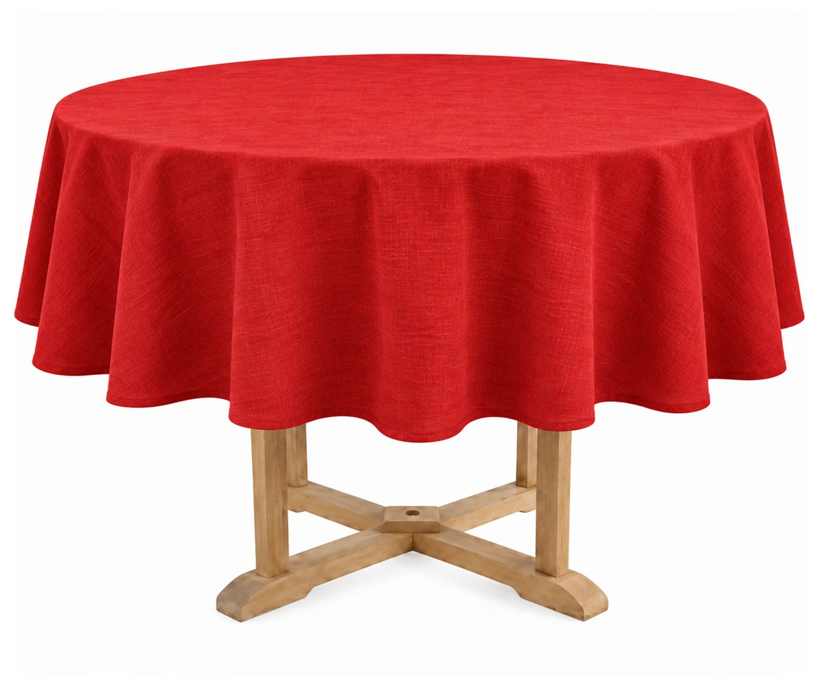 Red linen blend round tablecloth for special occasions Farmhouse tablecloth for dining room and celebrations Red linen blend round tablecloth for special occasions Farmhouse tablecloth for dining room and celebrations