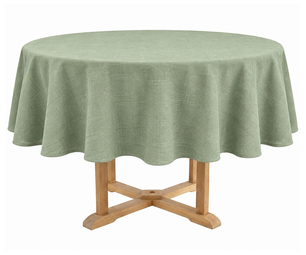 Sage green cotton linen round tablecloth with plain minimalist design, natural cotton linen blend for modern dining tables Sage green cotton linen round tablecloth with plain minimalist design, natural cotton linen blend for modern dining tables