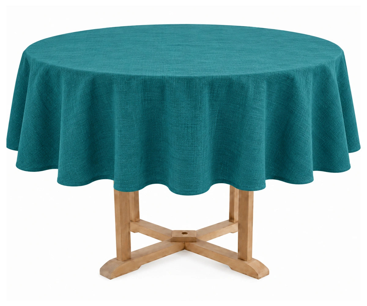 Teal linen blend round tablecloth for entertaining Washable farmhouse tablecloth for everyday dining Teal linen blend round tablecloth for entertaining Washable farmhouse tablecloth for everyday dining