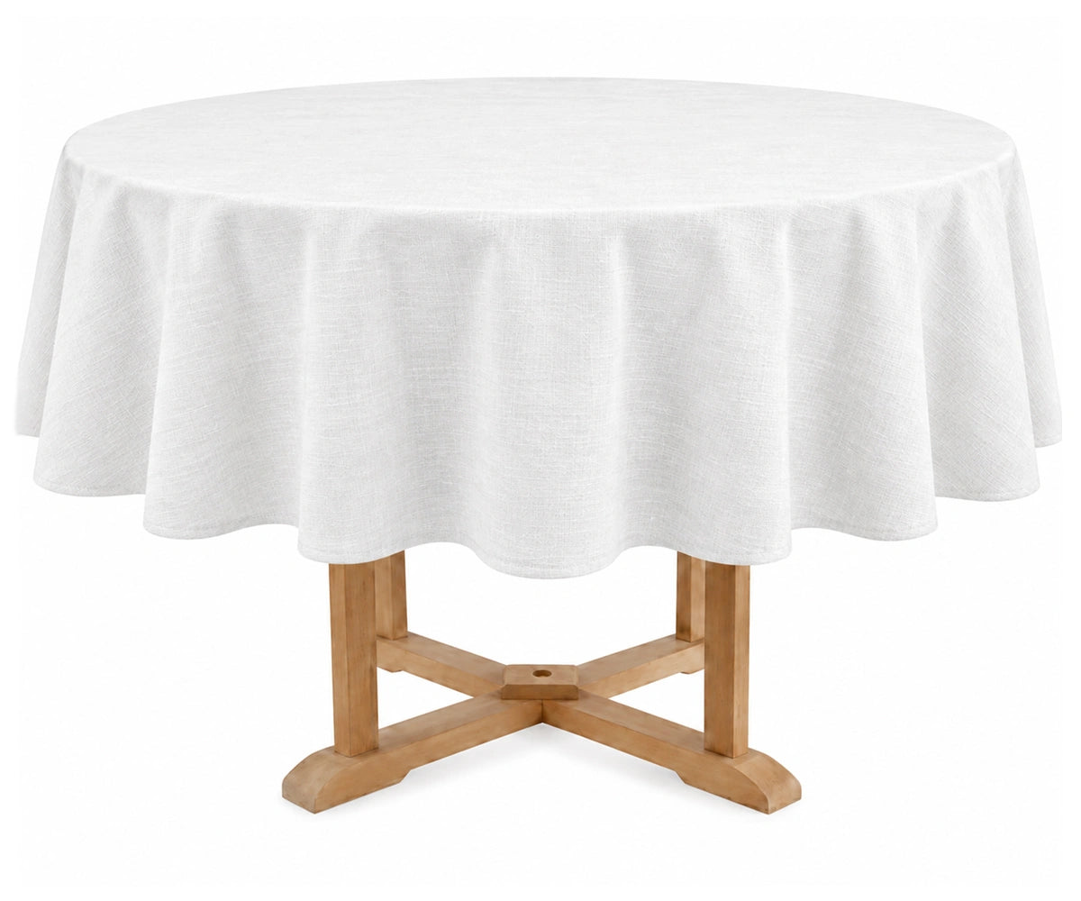 White cotton linen round tablecloth plain breathable fabric, cotton-linen blend tablecloth White cotton linen round tablecloth plain breathable fabric, cotton-linen blend tablecloth