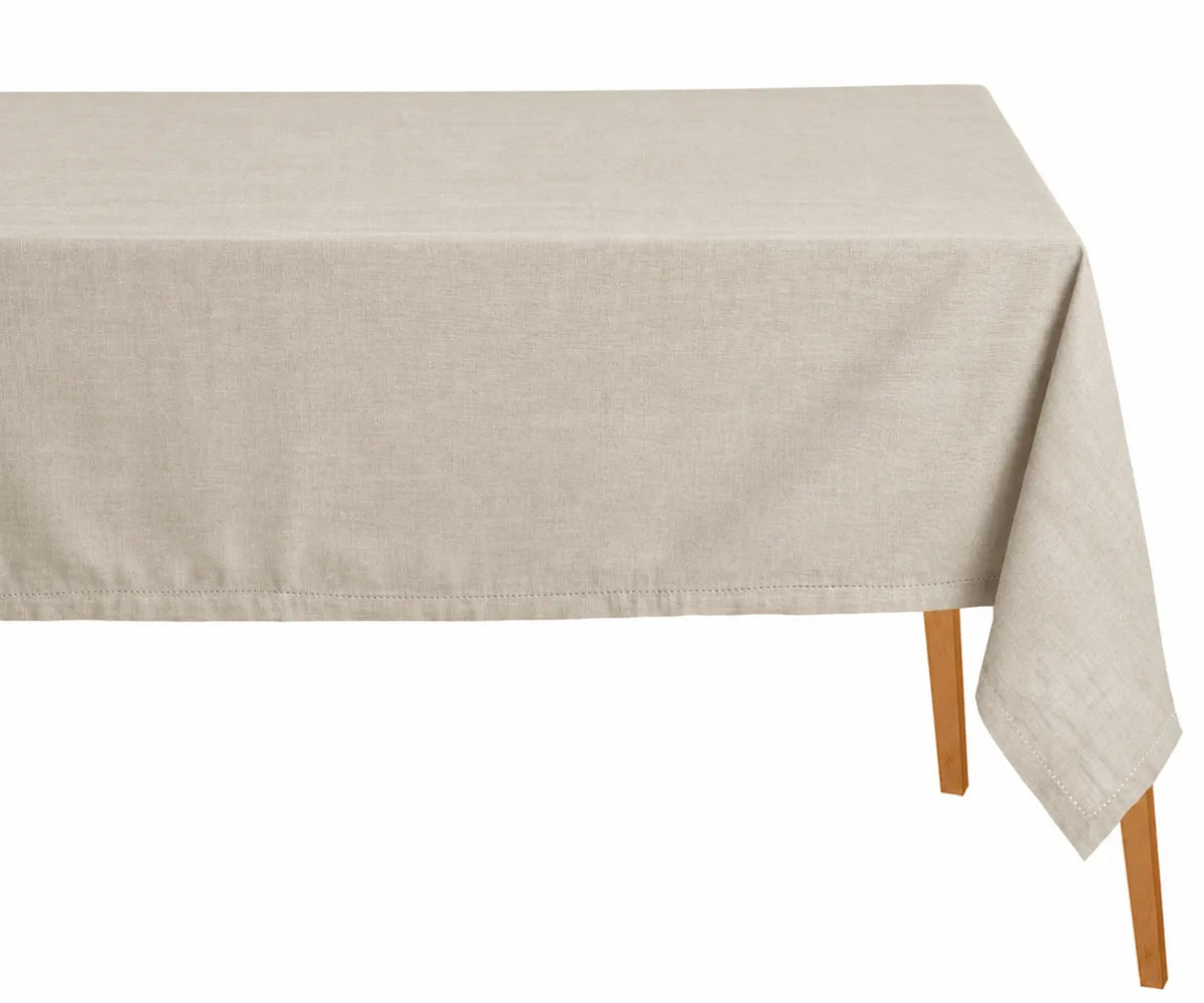 Natural cotton rectangle tablecloth with a hemstitched border, showcasing a simple design for everyday dining and special occasions. Natural cotton rectangle tablecloth with a hemstitched border, showcasing a simple design for everyday dining and special occasions.