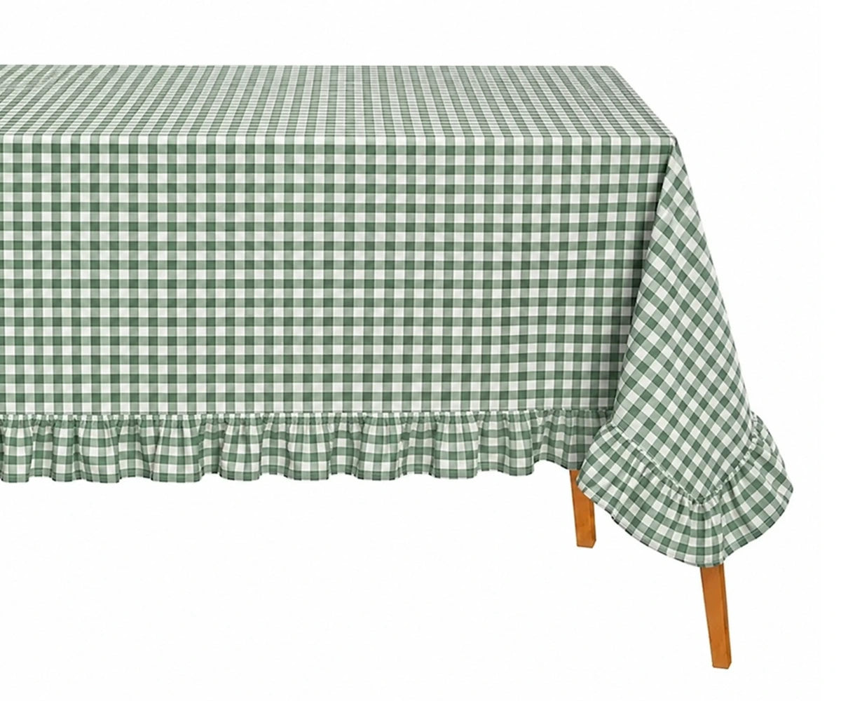 Ruffle checked tablecloth for farmhouse dining table decor
Ruffle checked tablecloth for farmhouse dining table decor