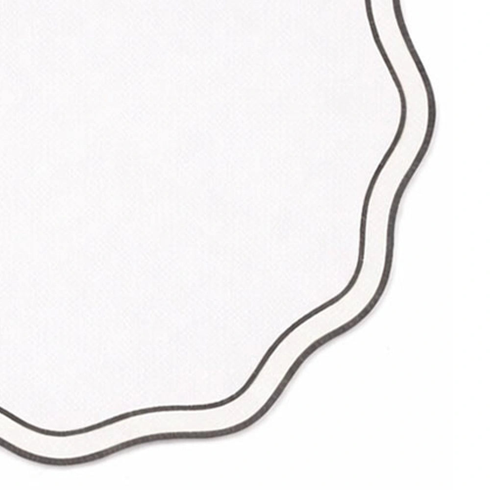 Charcoal round embroidered placemats made from 100% cotton with scalloped edge and delicate stitching for modern dining table décor Charcoal round embroidered placemats made from 100% cotton with scalloped edge and delicate stitching for modern dining table décor