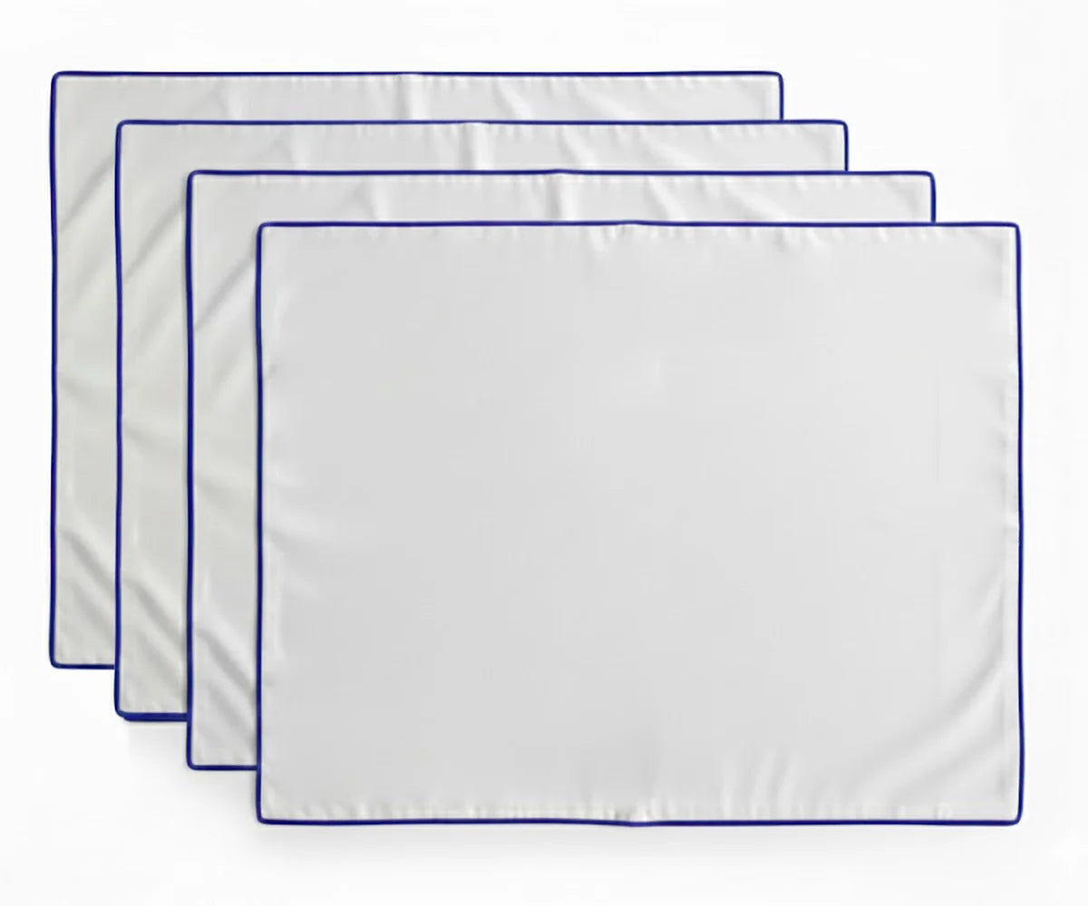 White cotton placemat with Dark blue trim White cotton placemat with Dark blue trim