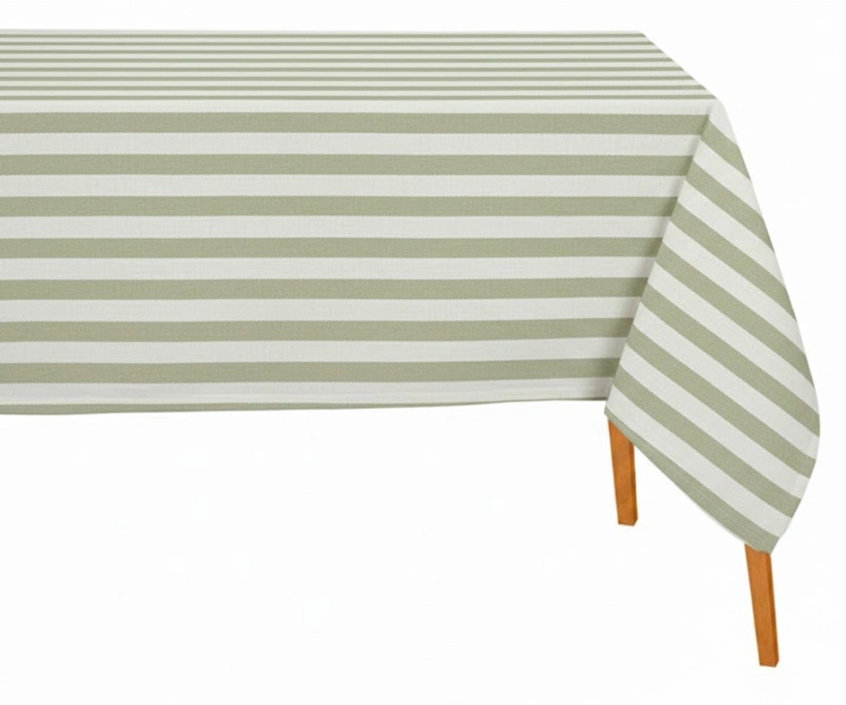 Striped rectangle tablecloth in 100% cotton with woven texture for farmhouse and modern dining décor Striped rectangle tablecloth in 100% cotton with woven texture for farmhouse and modern dining décor