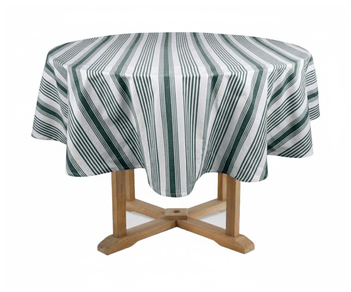 Green and white French striped round cotton tablecloth for farmhouse dining Green and white French striped round cotton tablecloth for farmhouse dining