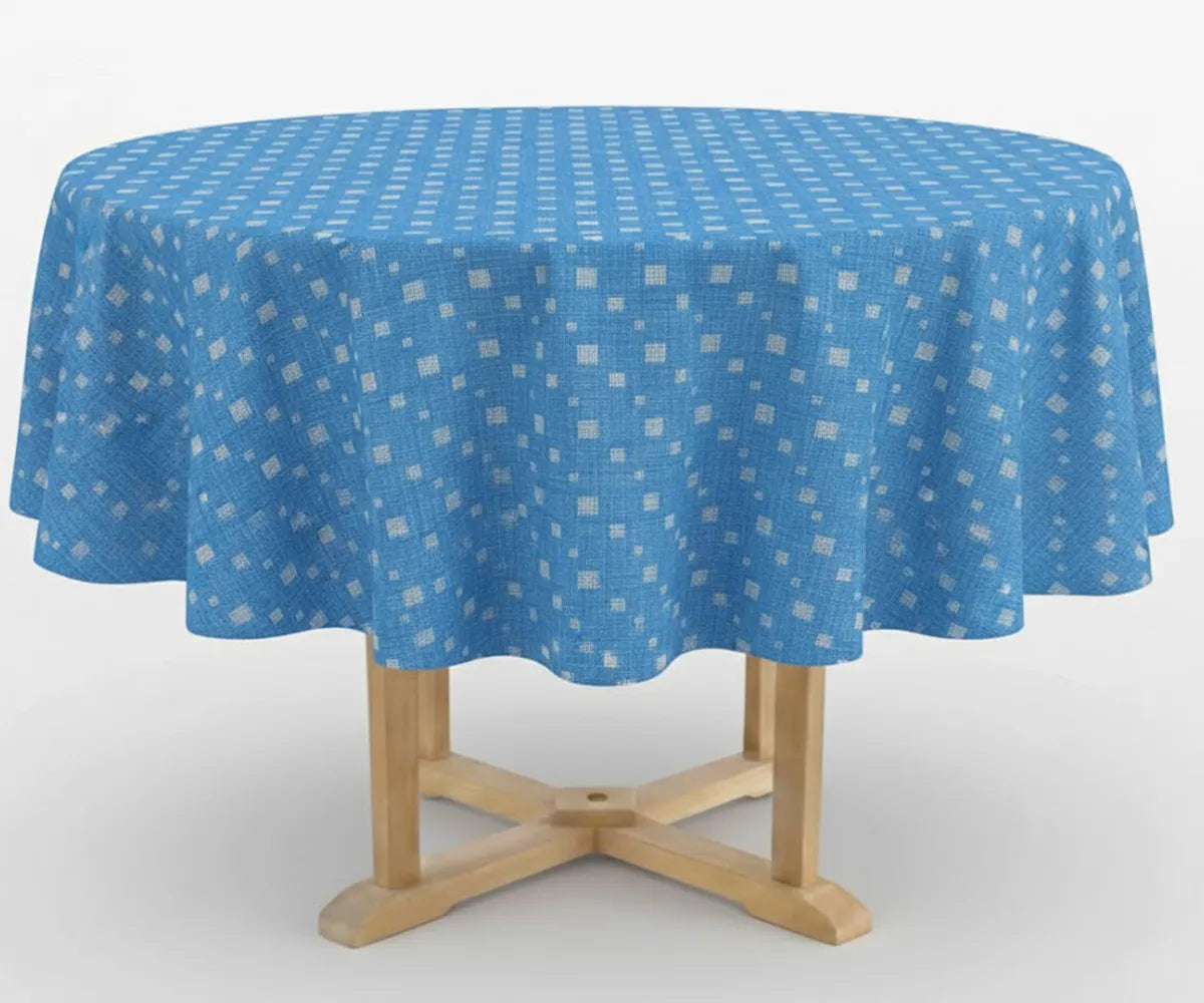 60 inch blue and white round tablecloth with small checkered pattern on dining table 60 inch blue and white round tablecloth with small checkered pattern on dining table