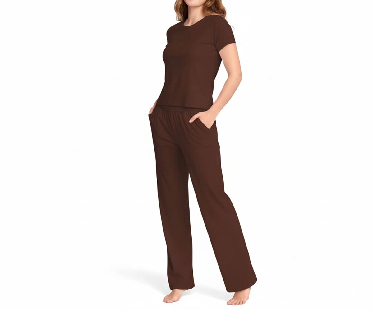 Women’s brown cotton pajama set with relaxed fit, breathable half sleeve sleepwear Women’s brown cotton pajama set with relaxed fit, breathable half sleeve sleepwear