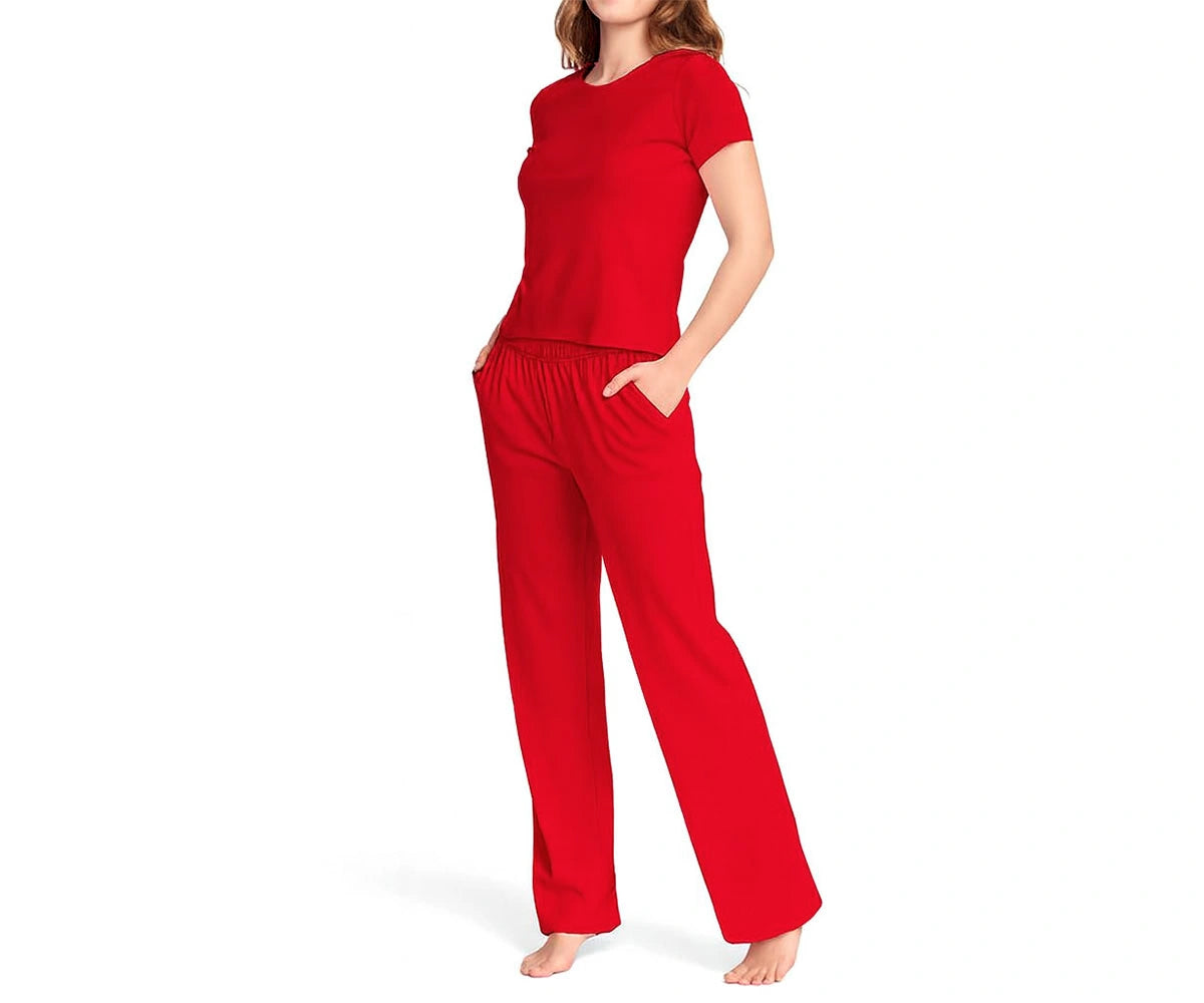 Women’s red 100% cotton pajama set with half sleeves, comfortable sleep and lounge wear Women’s red 100% cotton pajama set with half sleeves, comfortable sleep and lounge wear