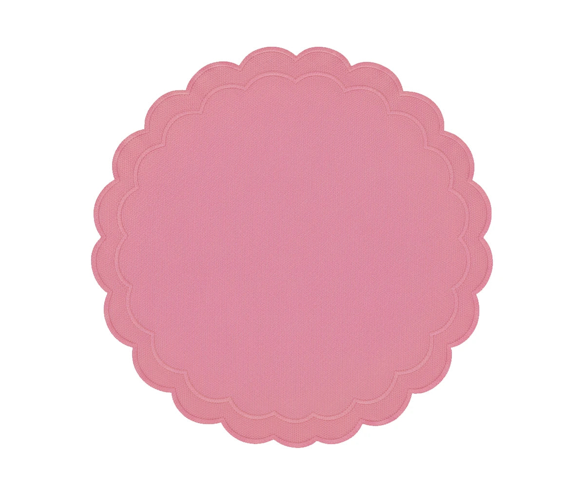 Peony pink scalloped edge round placemat with embroidery
Peony pink scalloped edge round placemat with embroidery