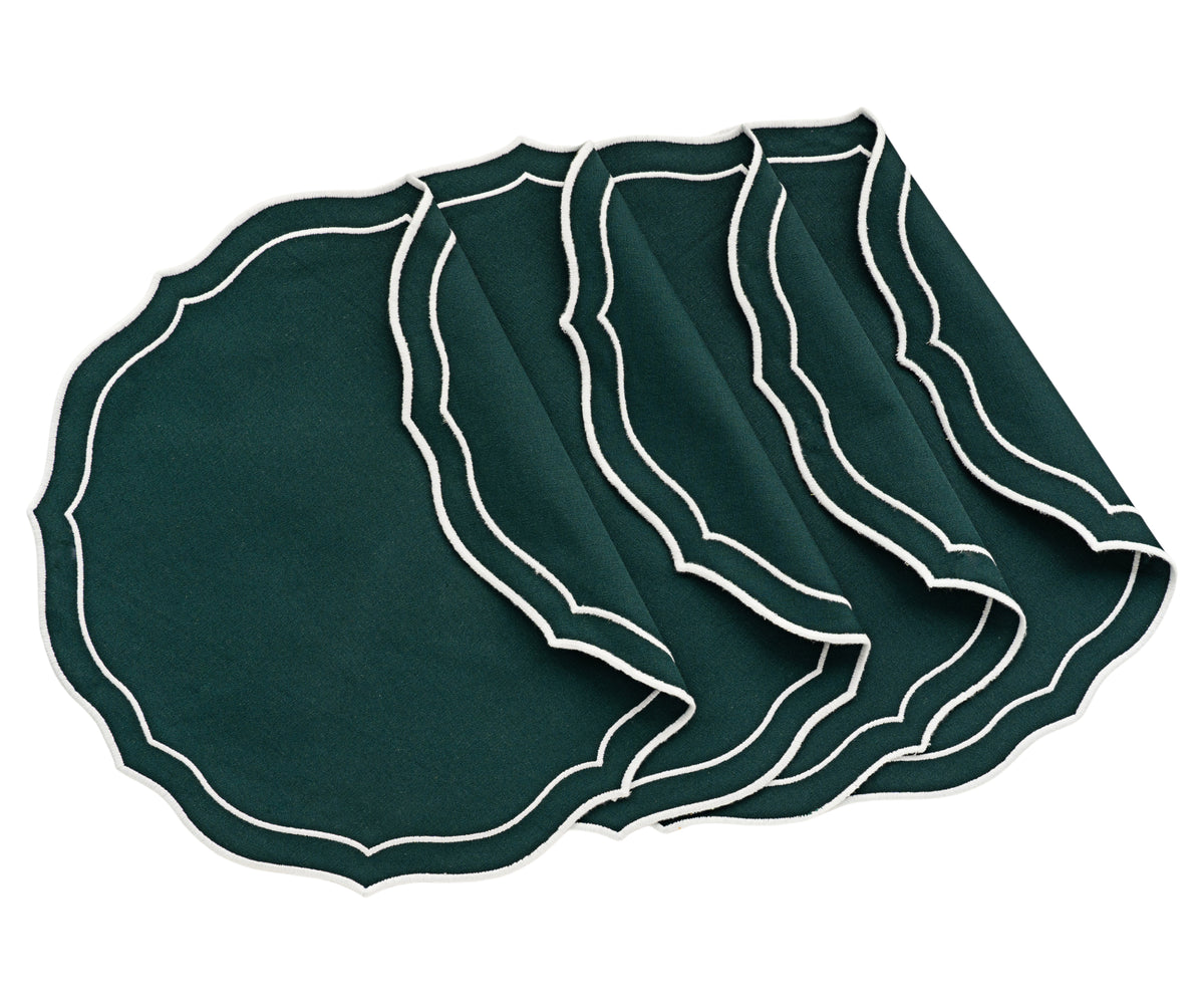 scalloped round placemats perfect for formal dining occasions. scalloped round placemats perfect for formal dining occasions.