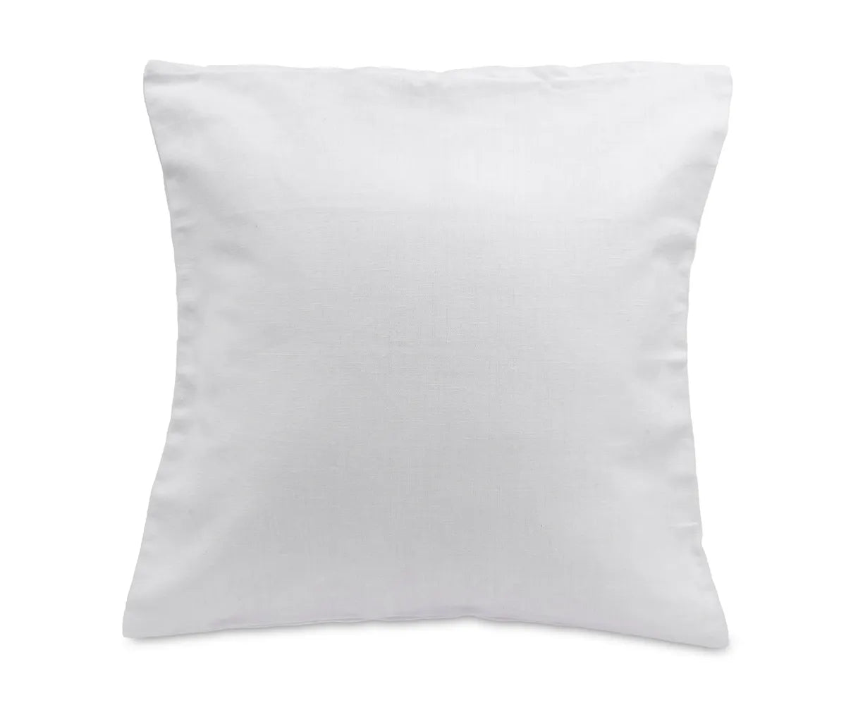 Set of 2 white cotton-linen cushion covers with hidden zipper on a sofa Set of 2 white cotton-linen cushion covers with hidden zipper on a sofa