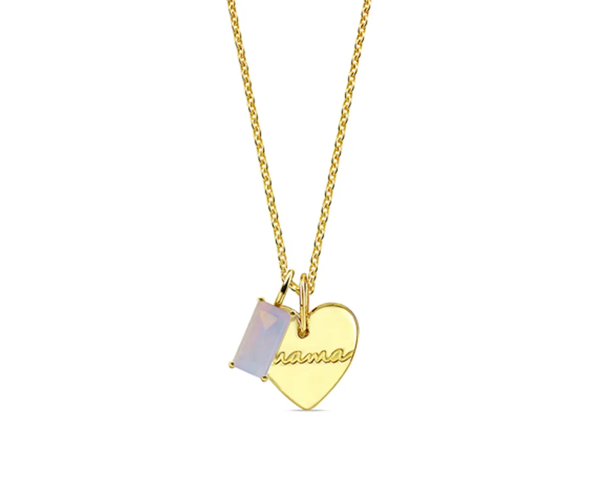 Polished mama necklace with gold heart charm and birthstone Polished mama necklace with gold heart charm and birthstone