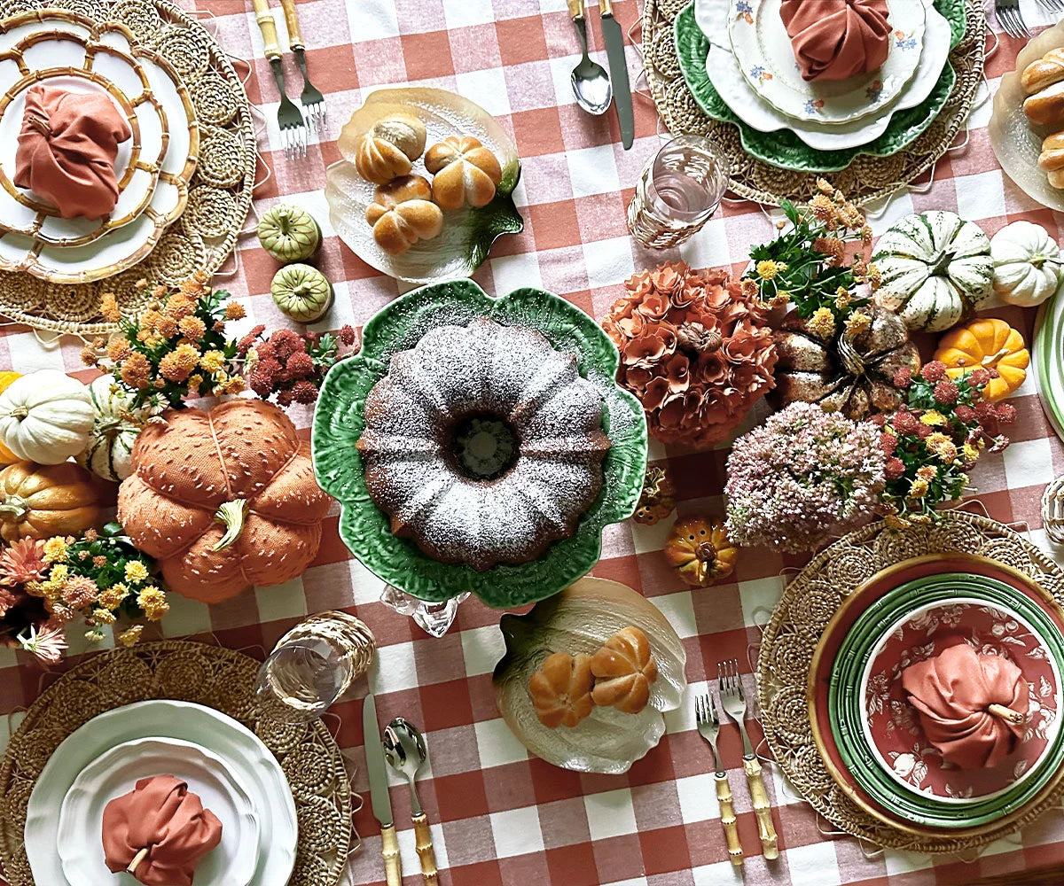 Patriotic table setting with dark orange checkered tablecloth Patriotic table setting with dark orange checkered tablecloth