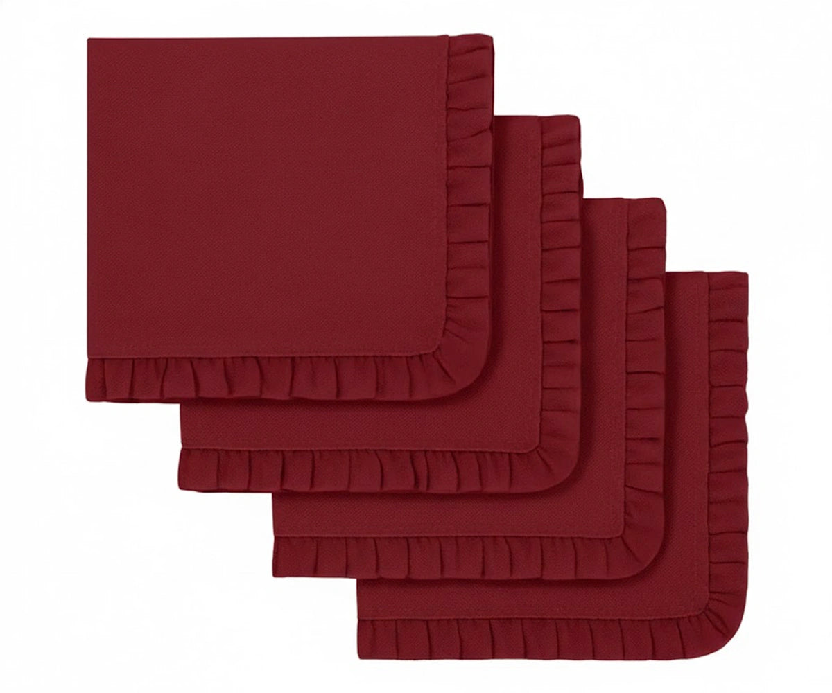 Dark Red ruffled cloth napkins stacked together Dark Red ruffled cloth napkins stacked together