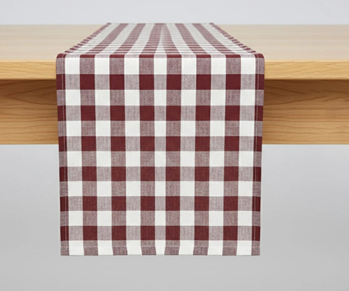 Buffalo checked table runner fabric in Dark Red and white plaid pattern Buffalo checked table runner fabric in Dark Red and white plaid pattern