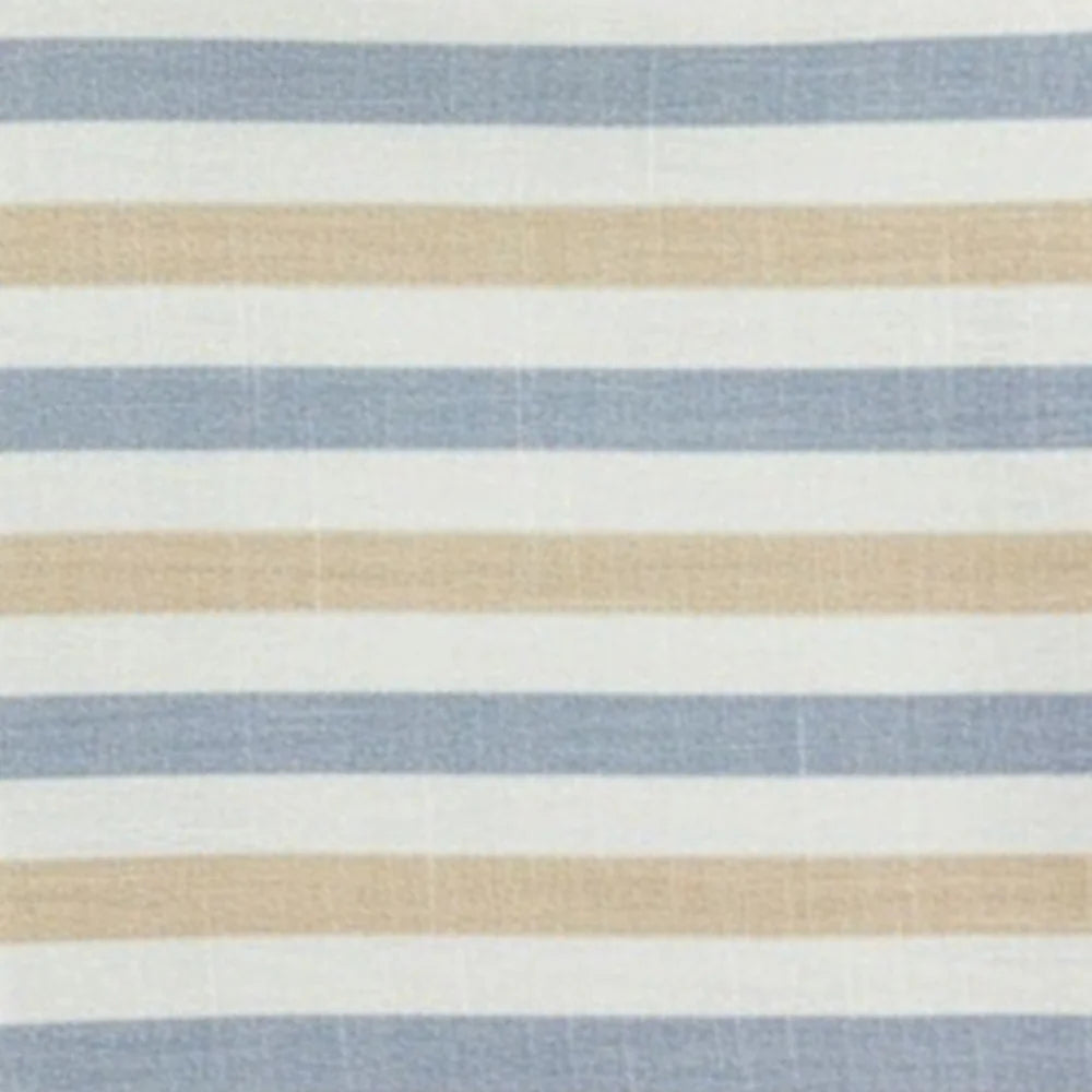 Close-up of striped fabric with alternating blue, beige, and white horizontal bands Close-up of striped fabric with alternating blue, beige, and white horizontal bands