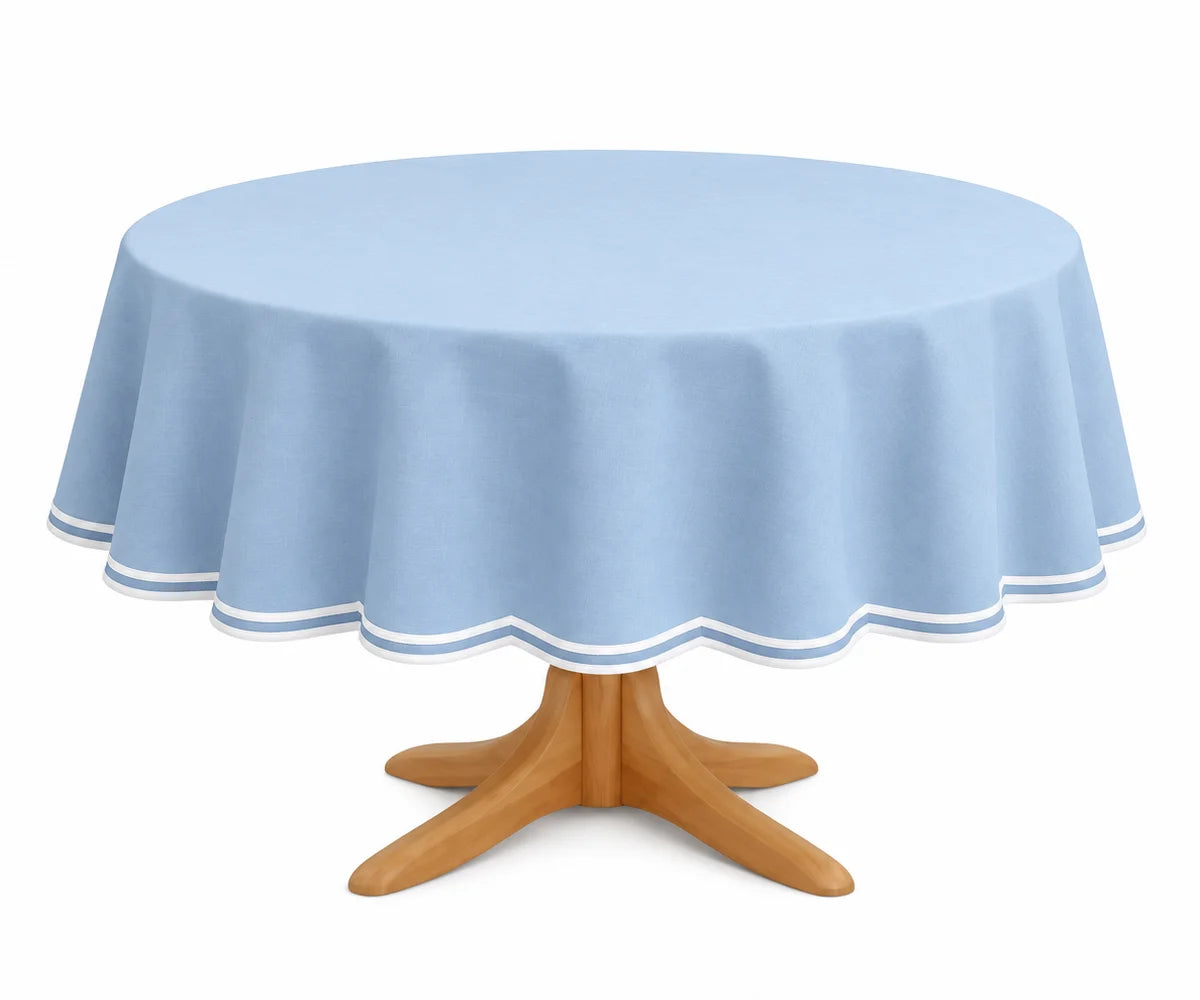 light blue scalloped round tablecloth, cotton table cover for farmhouse dining, holiday gatherings, brunches, and everyday meals light blue scalloped round tablecloth, cotton table cover for farmhouse dining, holiday gatherings, brunches, and everyday meals