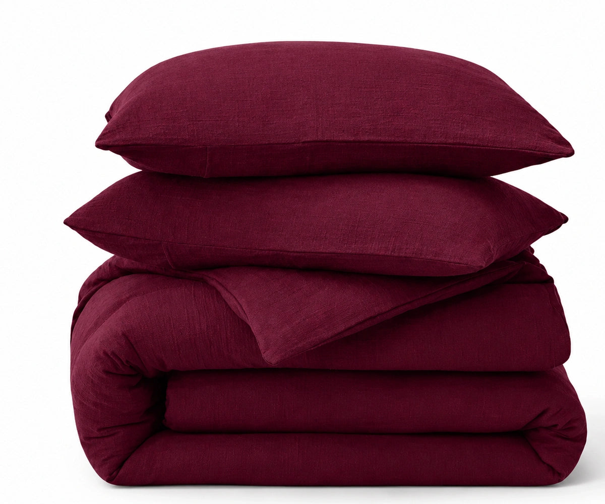 Burgundy linen duvet cover set soft breathable European flax linen bedding with pillowcases, cooling duvet cover for hot sleepers Burgundy linen duvet cover set soft breathable European flax linen bedding with pillowcases, cooling duvet cover for hot sleepers
