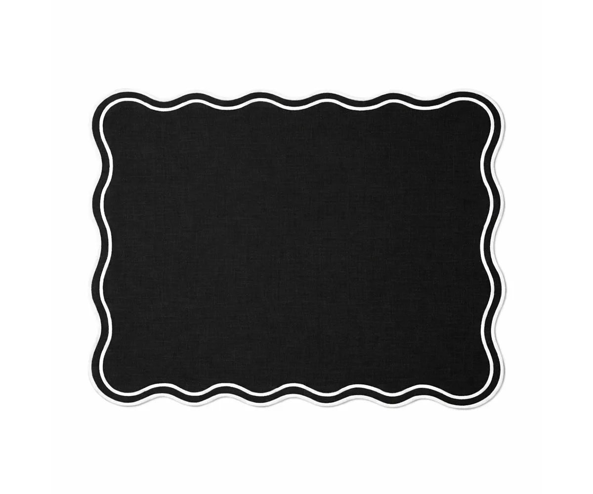 Stylish cotton rectangle placemats with white scalloped edges ideal for daily meals and entertaining Stylish cotton rectangle placemats with white scalloped edges ideal for daily meals and entertaining