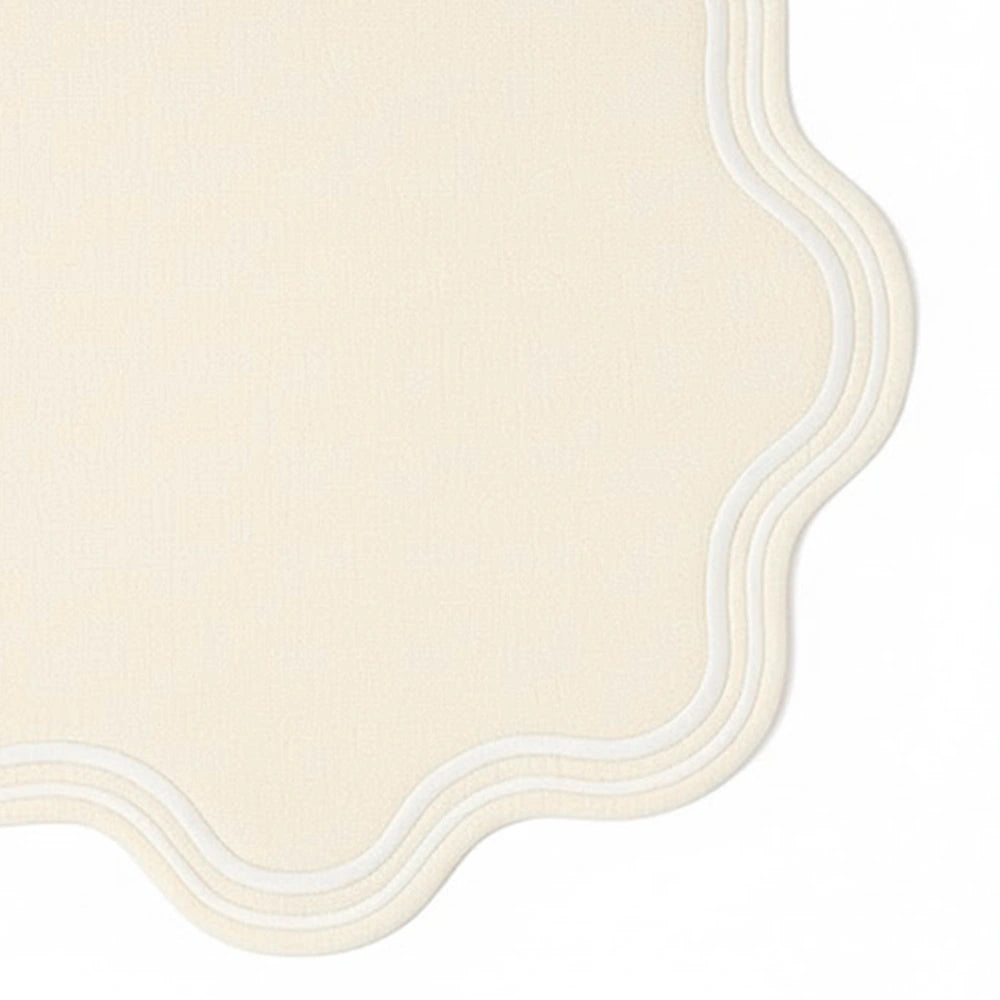 Cream ivory scalloped placemat – round table mat perfect for weddings, dinner parties, and farmhouse décor. Cream ivory scalloped placemat – round table mat perfect for weddings, dinner parties, and farmhouse décor.
