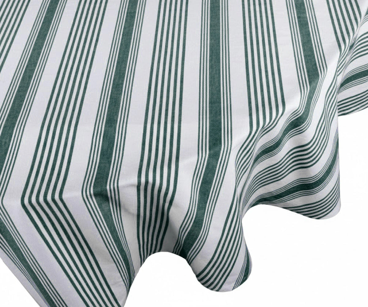 Fresh green and white striped tablecloth made from 100% natural cotton Fresh green and white striped tablecloth made from 100% natural cotton