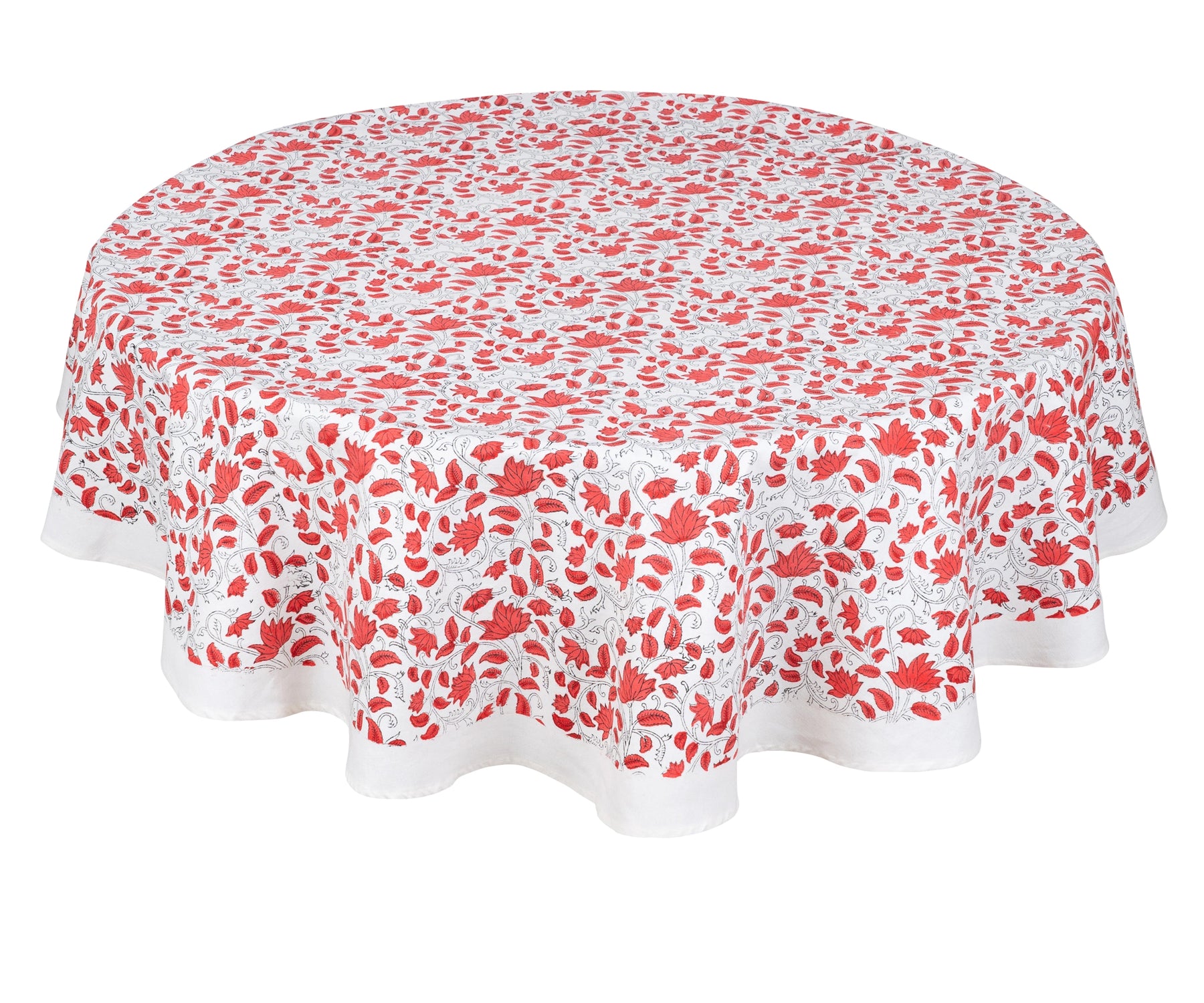 Handcrafted red flower print tablecloth for round dining tables Handcrafted red flower print tablecloth for round dining tables
