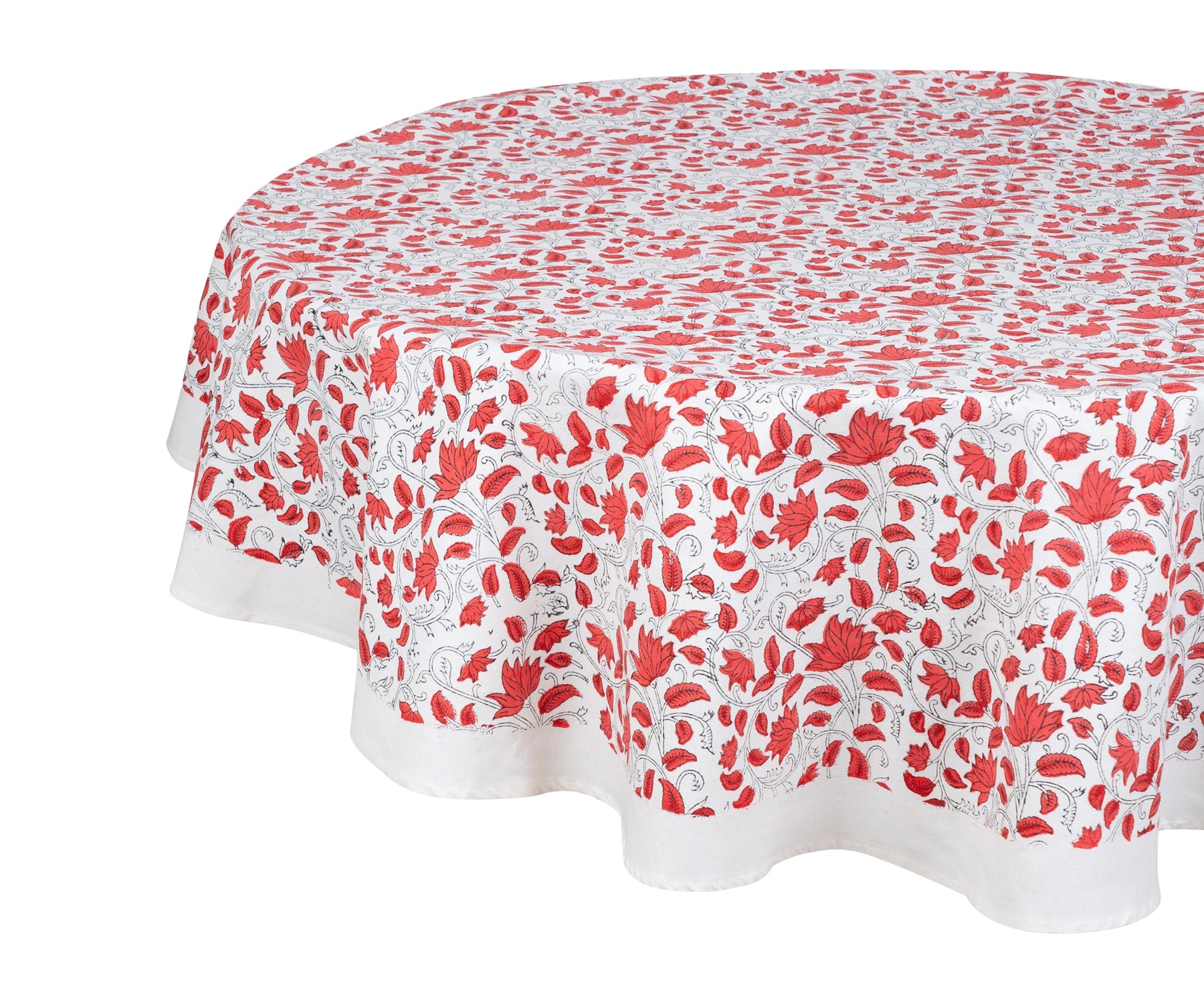 Traditional red floral block print tablecloth for round tables Traditional red floral block print tablecloth for round tables