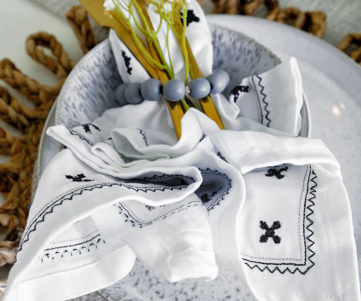 Embroidered Cloth Napkins - Black Embroidered Cloth Napkins - Black