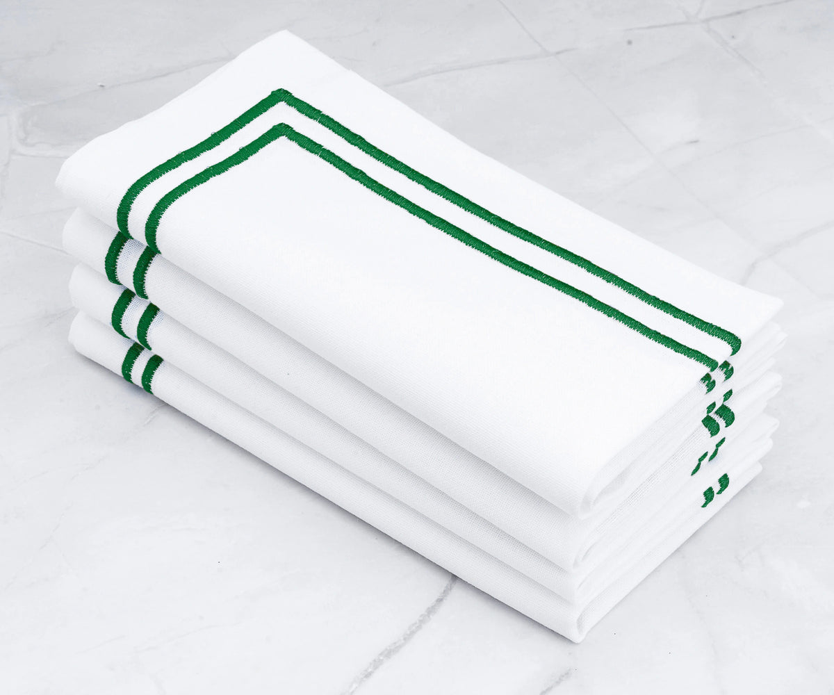 Green double line embroidery cotton dinner napkins, reusable embroidered cloth napkins for elegant table settings Green double line embroidery cotton dinner napkins, reusable embroidered cloth napkins for elegant table settings