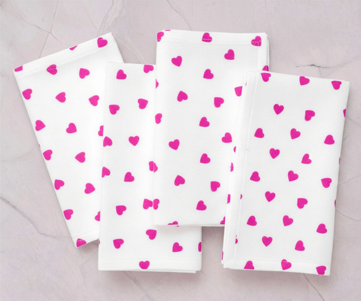 Pink heart embroidery napkins for romantic dinners, wedding table settings, and elegant home décor Pink heart embroidery napkins for romantic dinners, wedding table settings, and elegant home décor