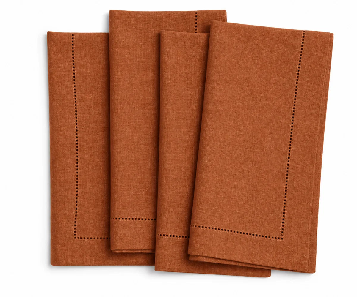 Rust 100% linen napkins with 1.5 inch hemstitched edge, reusable cloth napkins for autumn dining, holiday gatherings, and special occasions Rust 100% linen napkins with 1.5 inch hemstitched edge, reusable cloth napkins for autumn dining, holiday gatherings, and special occasions