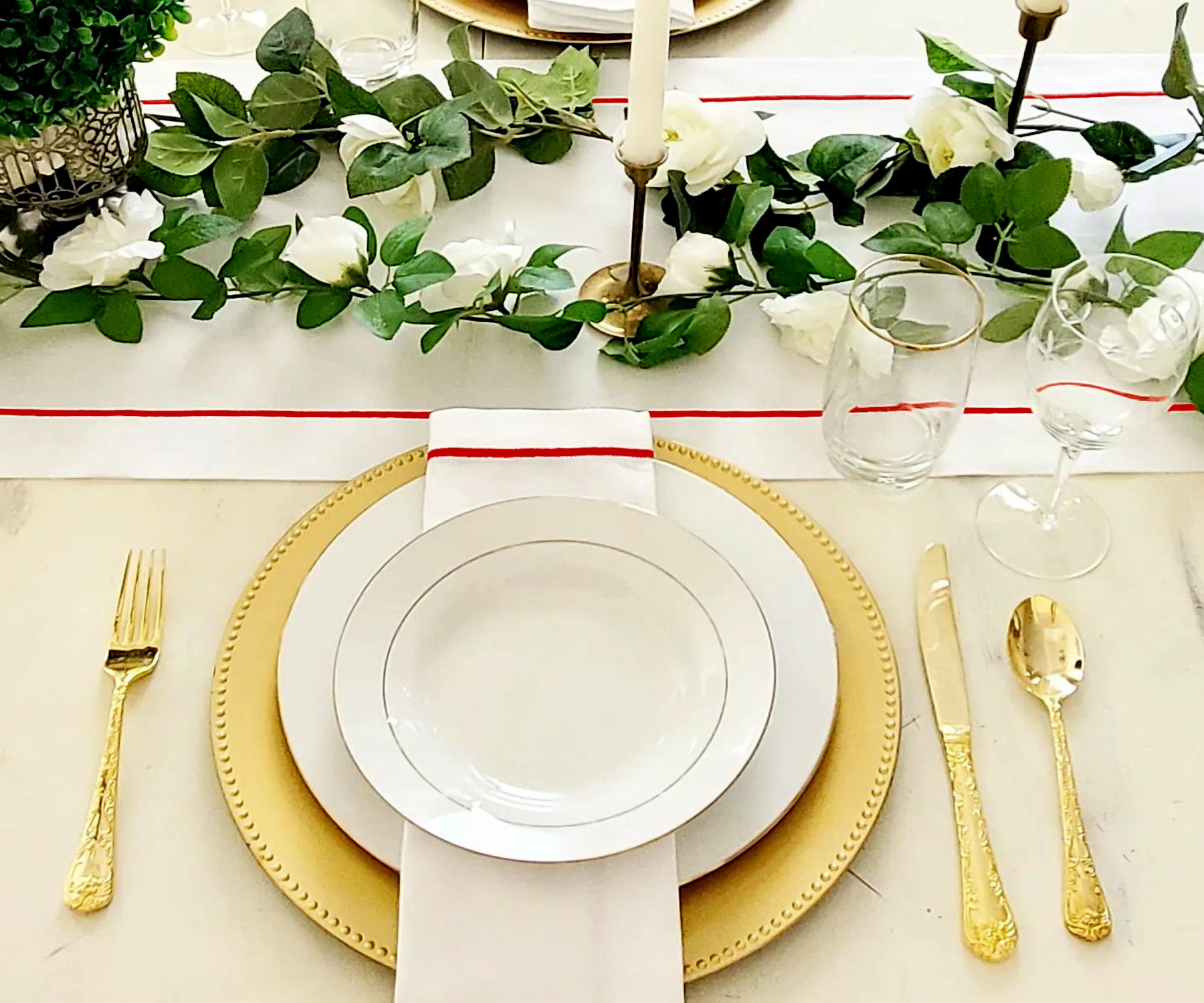 Classic wedding table runner with intricate embroidery. Classic wedding table runner with intricate embroidery.