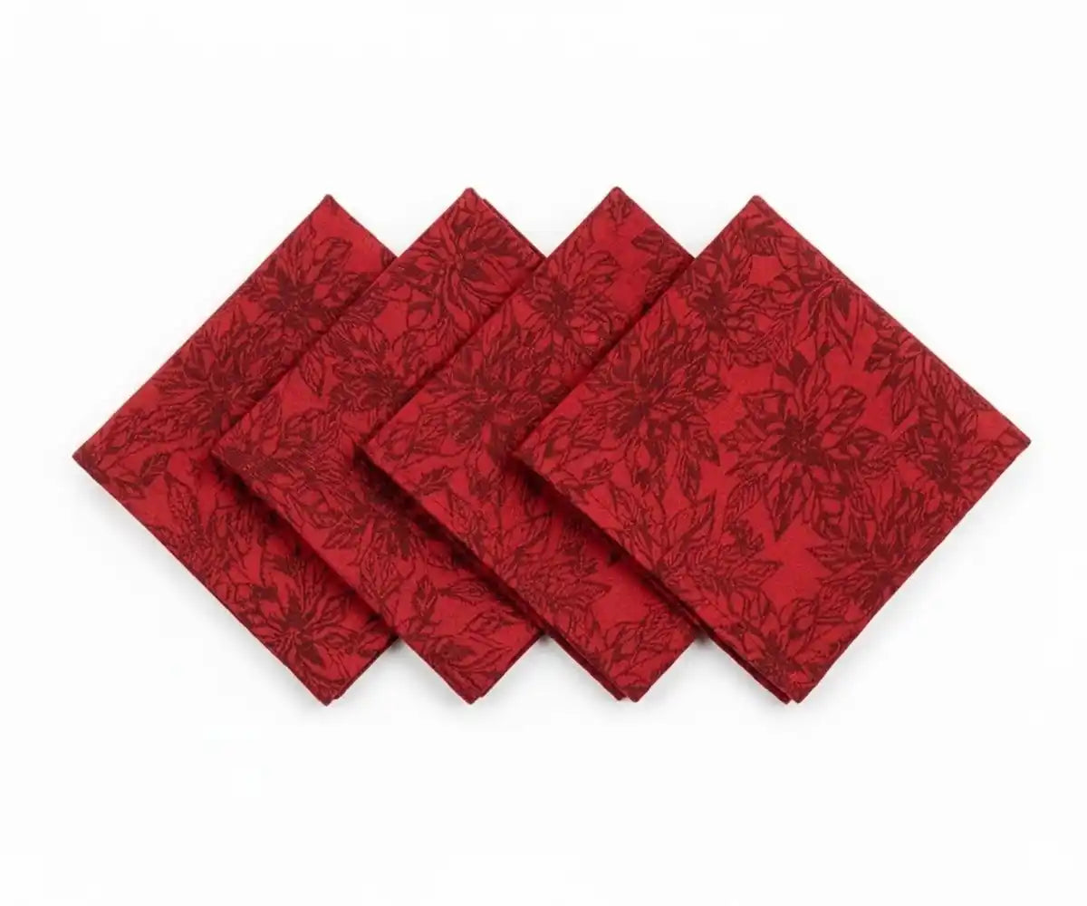Red cotton napkins set with floral pattern, reusable cloth napkins for dining table Red cotton napkins set with floral pattern, reusable cloth napkins for dining table