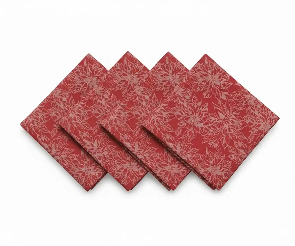 Red cotton napkins set with floral pattern, reusable cloth napkins for dining table Red cotton napkins set with floral pattern, reusable cloth napkins for dining table