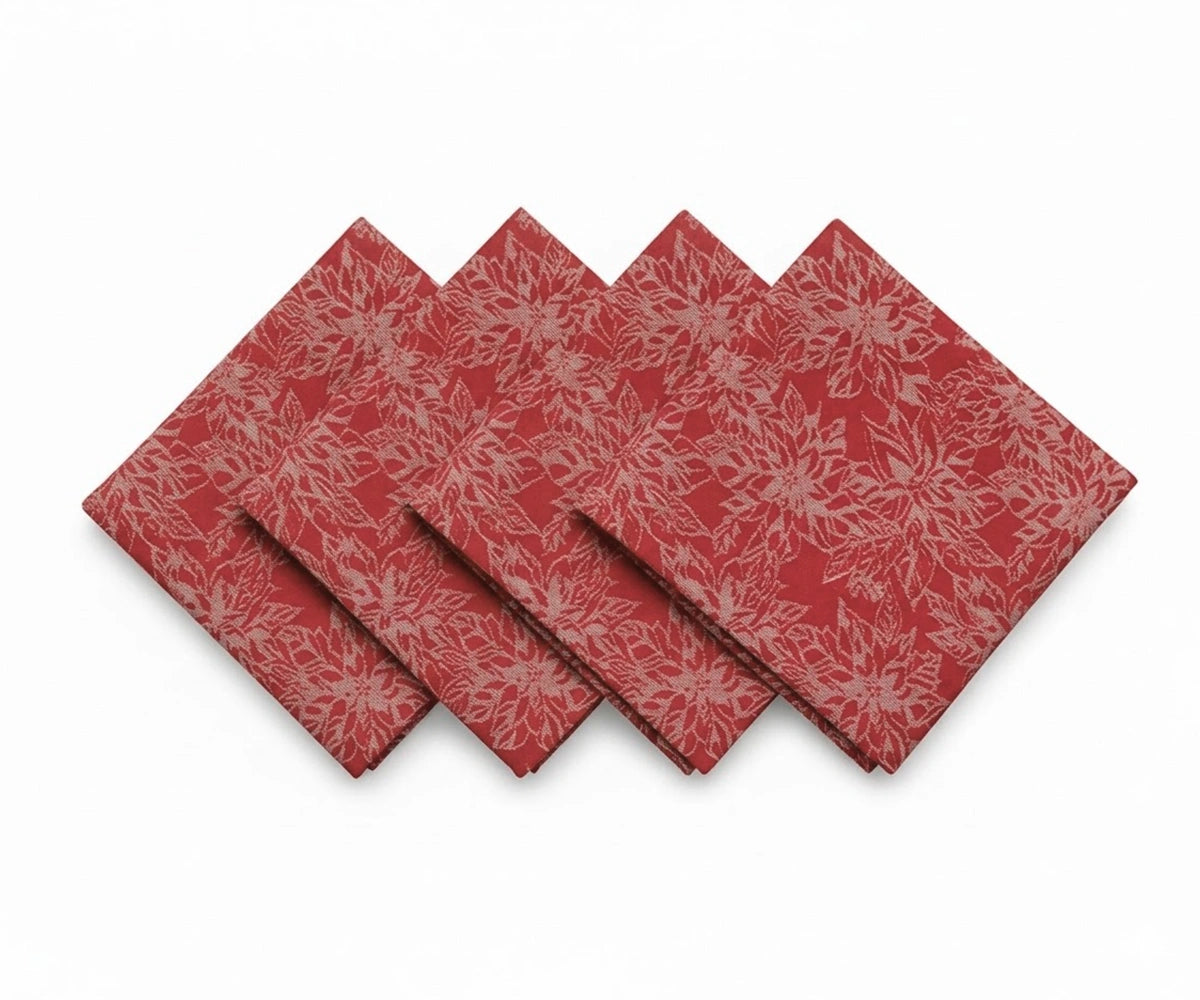 Red jacquard cotton dinner napkins set with white floral damask design, soft absorbent cloth napkins for wedding and table setting Red jacquard cotton dinner napkins set with white floral damask design, soft absorbent cloth napkins for wedding and table setting