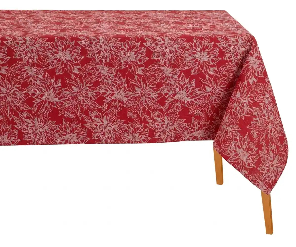Red With White floral cotton tablecloth on rectangular dining table Red With White floral cotton tablecloth on rectangular dining table