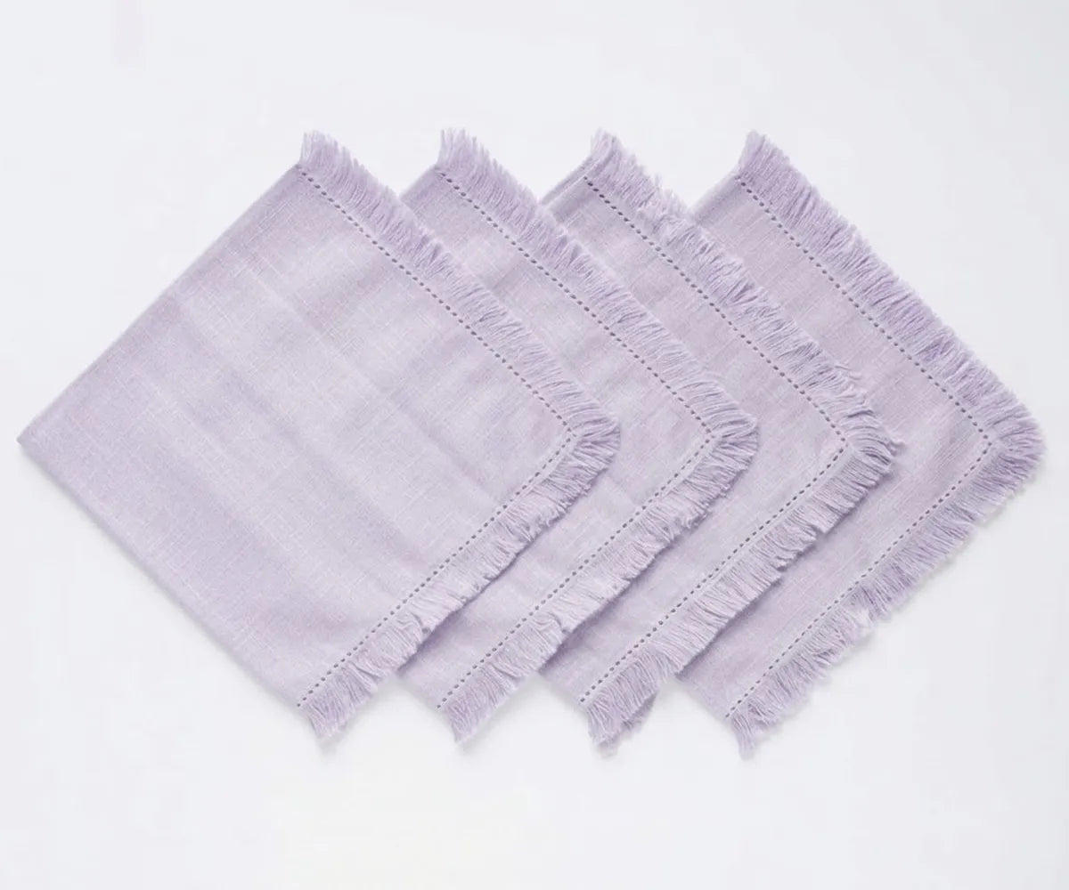 Lavender cotton dinner napkin with fringed edges Lavender cotton dinner napkin with fringed edges