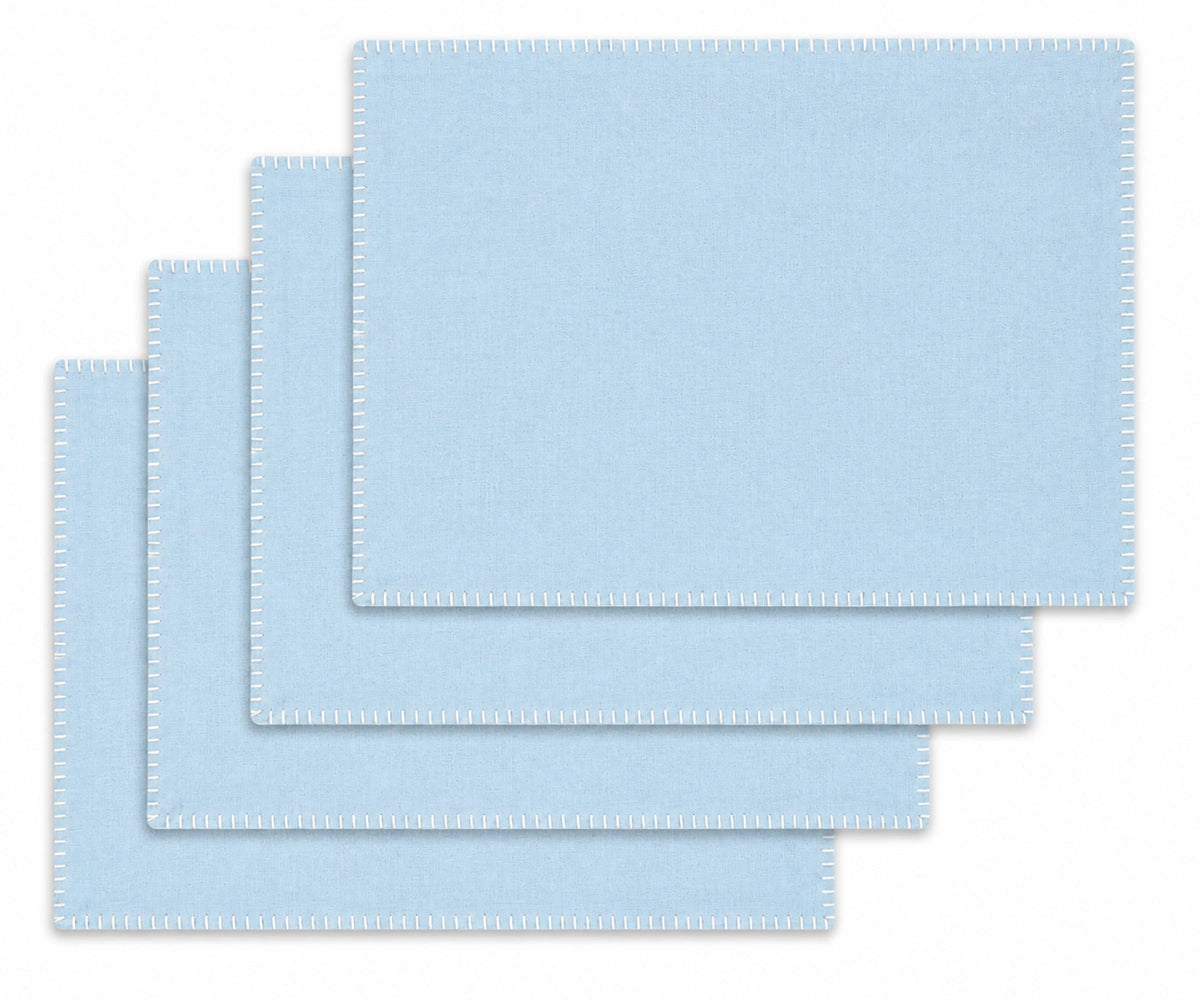 Light Blue with White Stitch Cotton Placemats, reusable rectangle table placemats for modern dining room décor Light Blue with White Stitch Cotton Placemats, reusable rectangle table placemats for modern dining room décor