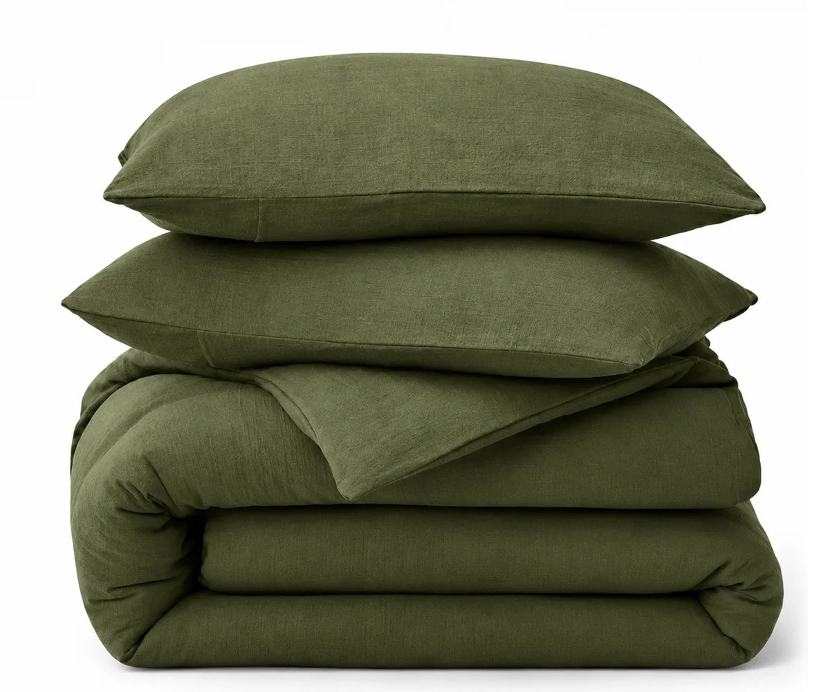 Olive green linen duvet cover for a natural and elegant bedroom bedding look Olive green linen duvet cover for a natural and elegant bedroom bedding look