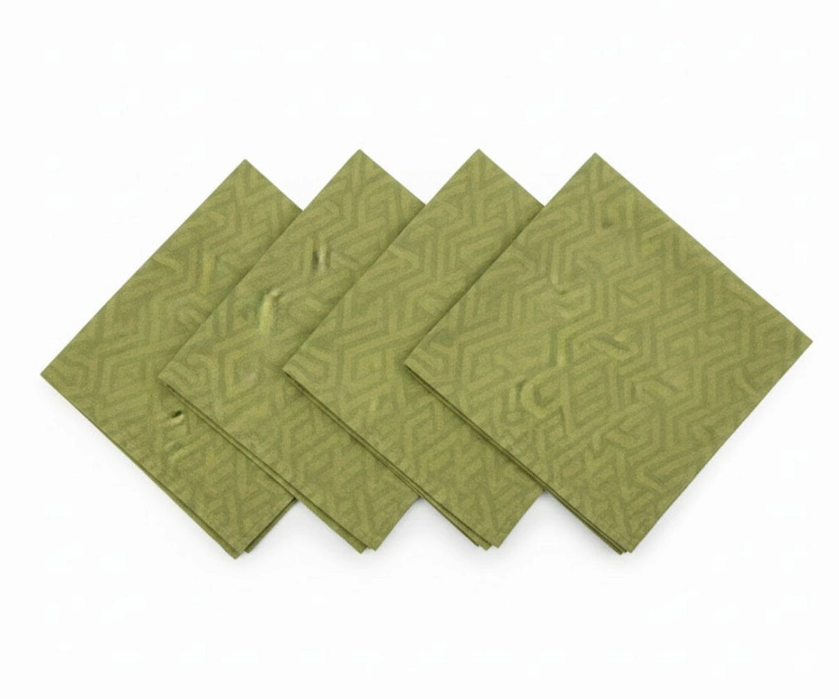 Gold and green woven linen napkins with subtle geometric texture, set of reusable dinner napkins Gold and green woven linen napkins with subtle geometric texture, set of reusable dinner napkins