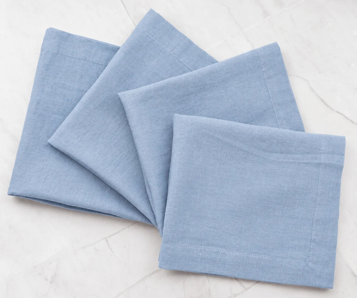 Shop light blue linen cocktail napkins made from 100% linen, reusable cloth napkins for weddings, parties, and elegant table settings Shop light blue linen cocktail napkins made from 100% linen, reusable cloth napkins for weddings, parties, and elegant table settings
